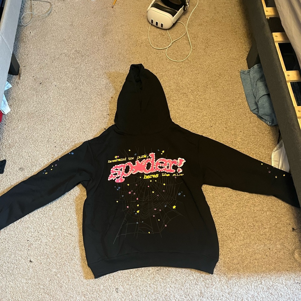 Black 'spider' Graphic Hoodie with Star & Web Design